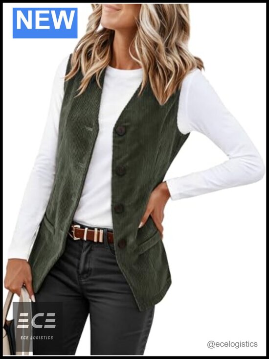 Jackets & Blazers - Womens Corduroy Vest Sleeveless Blazer Jacket Business Casual